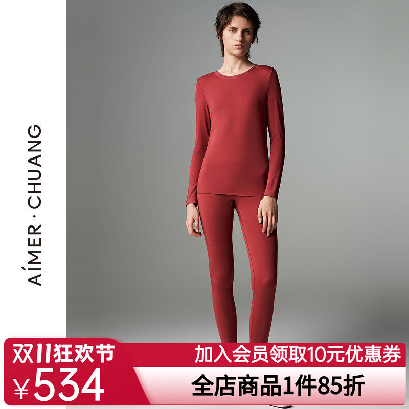 【奶皮衣】爱慕·CHUANG保暖内衣女秋冬红圆领/小高领上衣/保暖裤