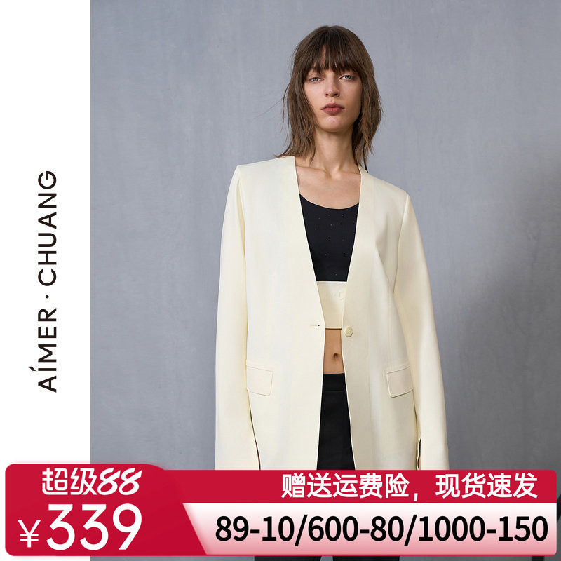 爱慕·CHUANG穿梭7外穿女士秋冬双面布无领收身西服上衣CA811431