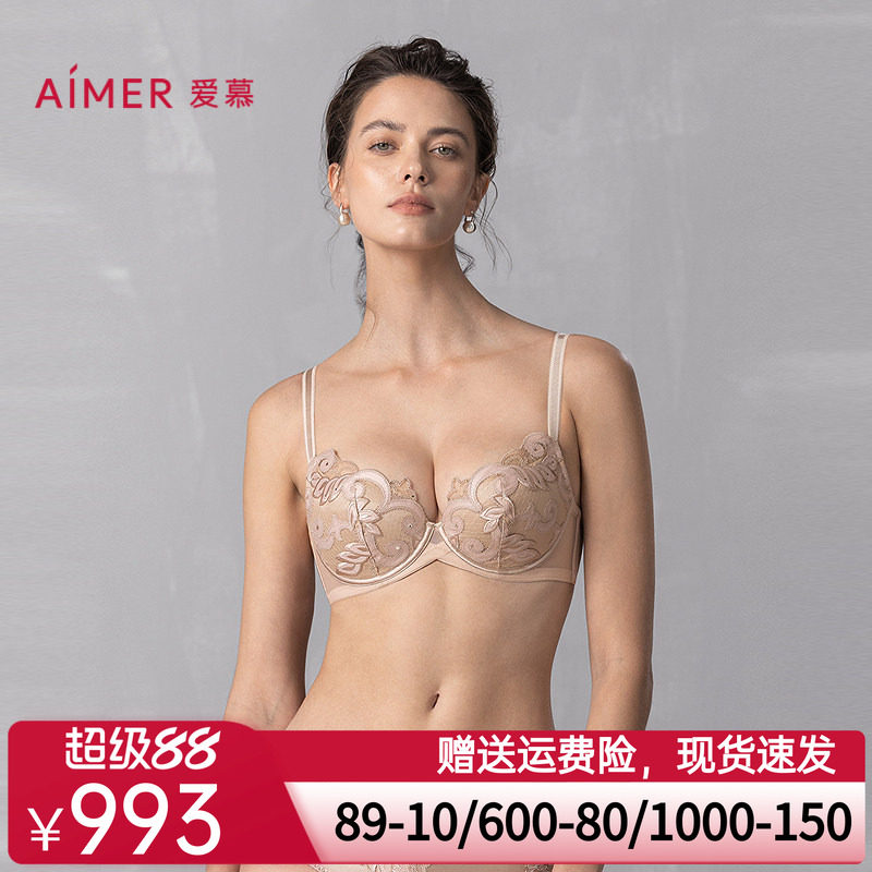 爱慕25春夏霓裳内衣女3/4无纺布大胸显小性感蕾丝文胸AM12A731
