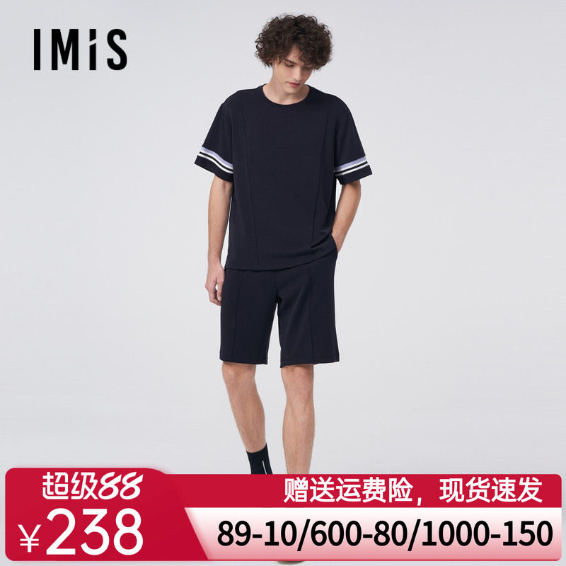 爱美丽IMIS睡衣男情侣空气层圆领套头短袖短裤家居服套装IM46BKX3