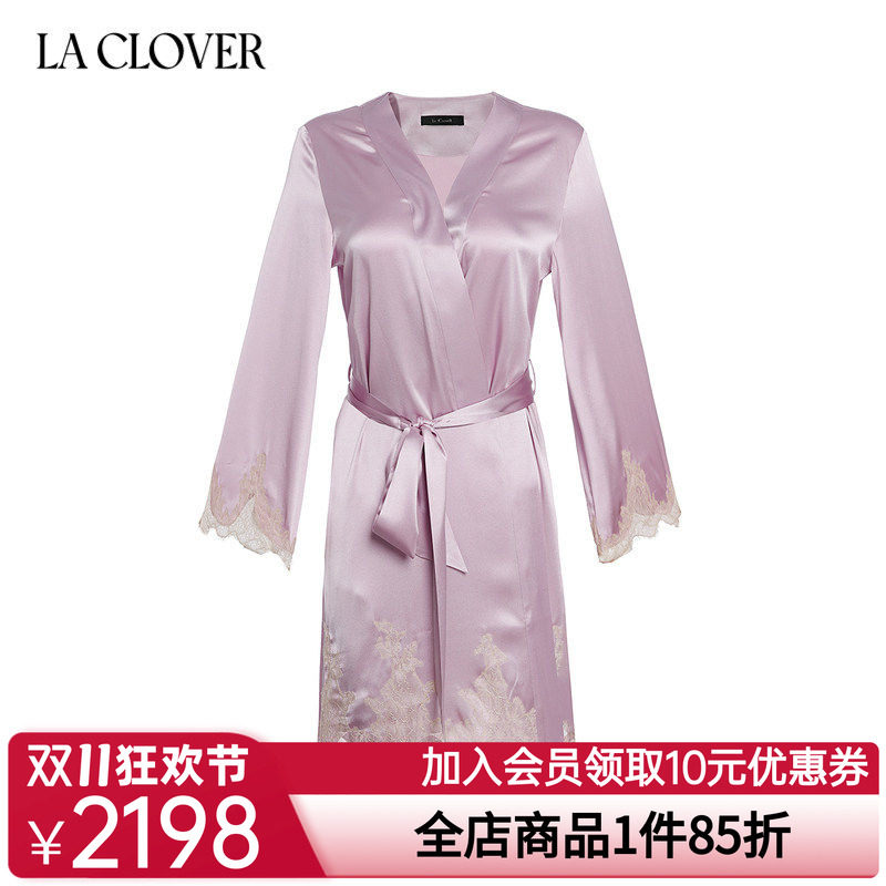 兰卡文挚爱西西里系列桑蚕丝短睡袍晨袍女大红色婚礼红品LC48WA1