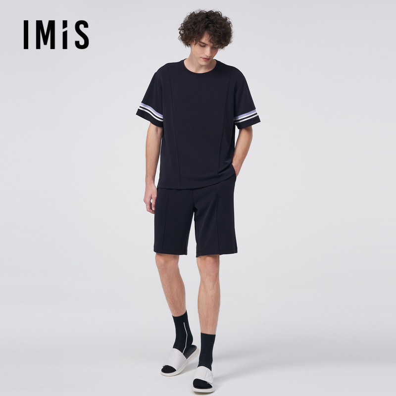 爱美丽IMIS睡衣男情侣空气层圆领套头短袖短裤家居服套装IM46BKX3