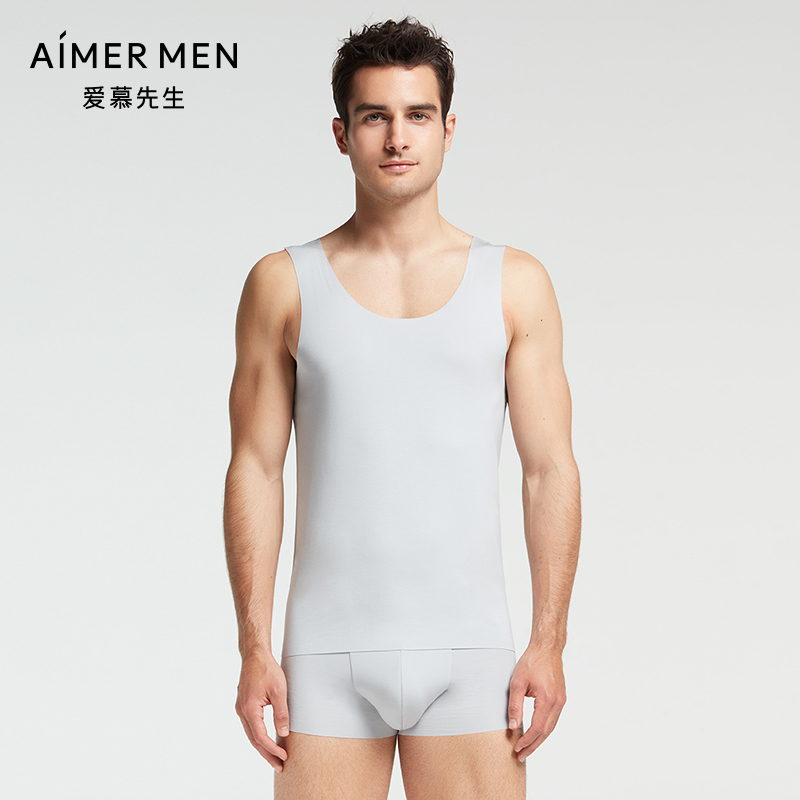 爱慕先生内衣14SS高端莫代尔红色男纯色高弹春夏背心NS11F61