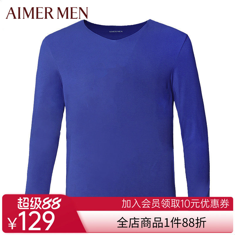 aimer men爱慕先生15AW惬意无痕纯色V领长袖薄款男内衣上衣72M81