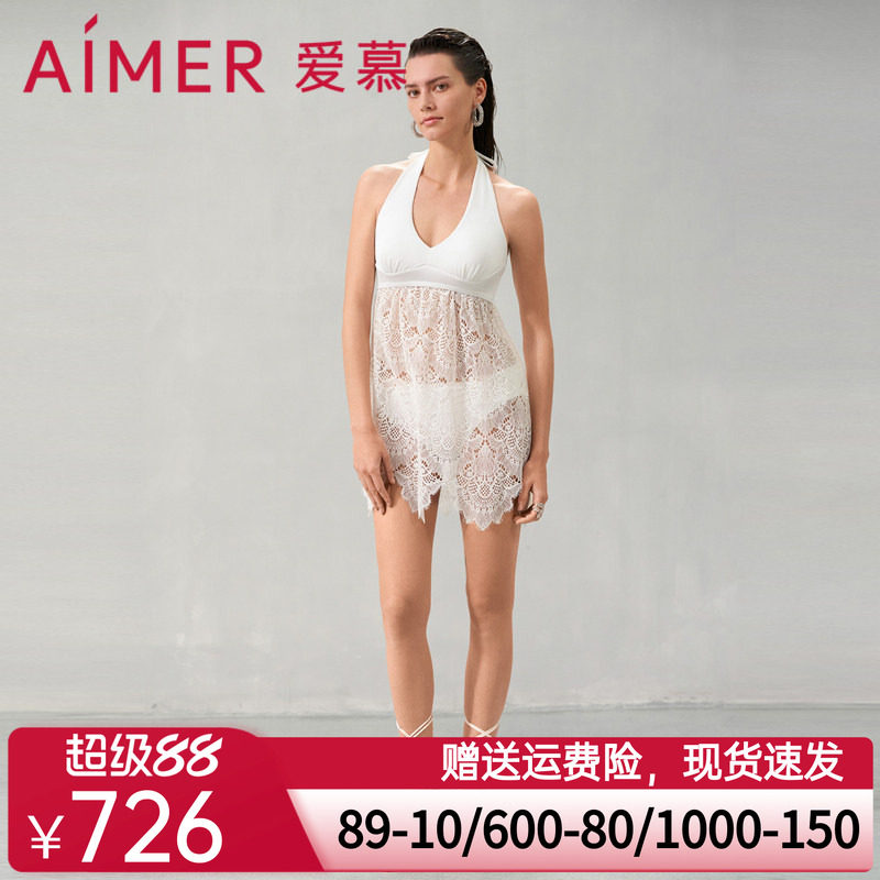 爱慕繁华之上泳衣女春夏深V裙式蕾丝性感分身泳衣AM679741