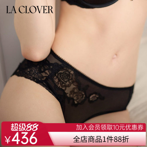 兰卡文(LA CLOVER)繁花之境系列中腰平角裤刺绣蕾丝性感LC23YD1