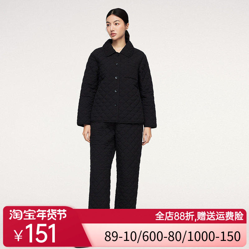 乎兮绗棉服保暖可外穿家居服开襟翻领长袖长裤套装女士秋冬季睡衣