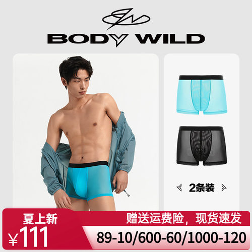 【冰丝感2条装】BODYWILD宝迪男内裤透明网纱透明内裤男ZBN23EG4