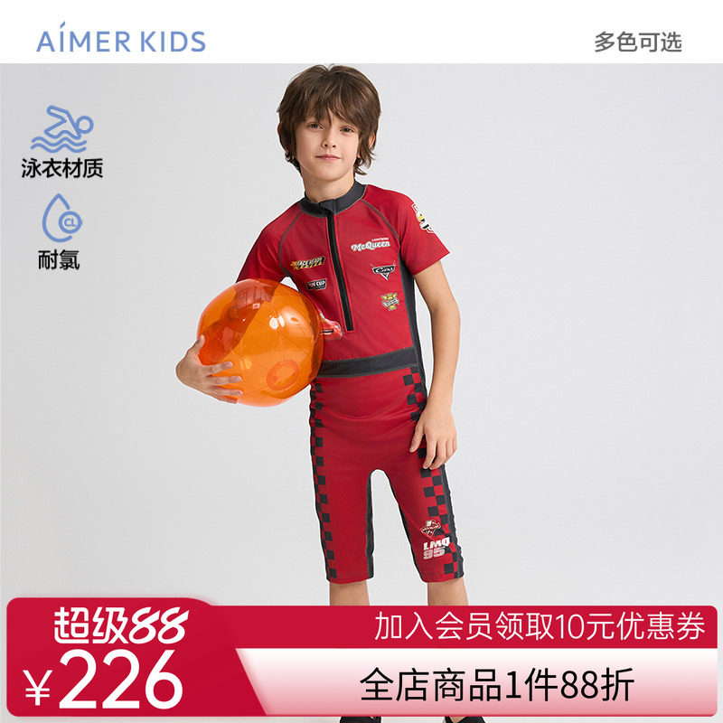 爱慕儿童赛车总动员系列夏男孩耐氯短袖五分裤连体/分身泳衣套装