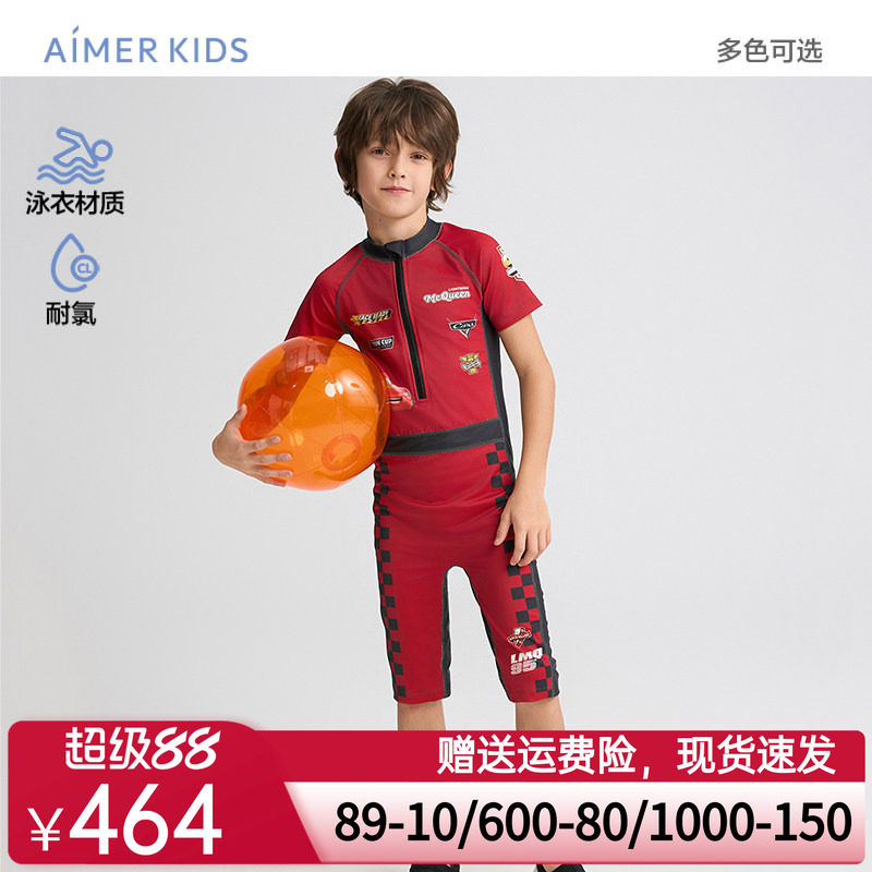 爱慕儿童赛车总动员系列夏男孩耐氯短袖五分裤连体/分身泳衣套装