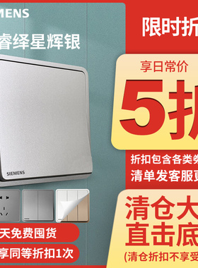 西门子开关插座睿绎星辉银灰色家用五孔带双USB千兆6类电脑大面板