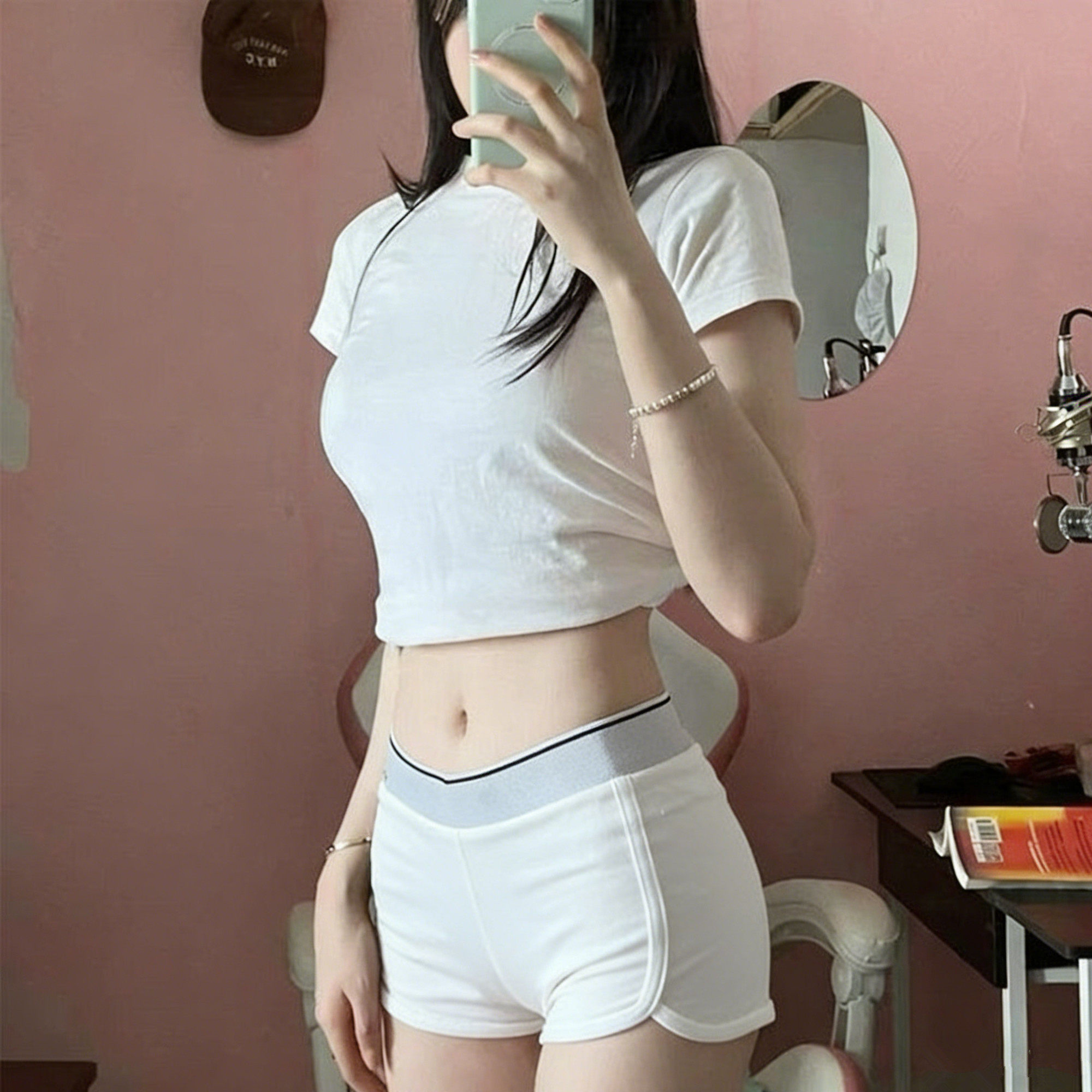 美式辣妹拼接撞色真理高腰休闲短裤女修身提臀居家运动内搭打底裤