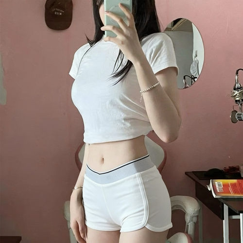 撞色真理高腰短裤女修身打底