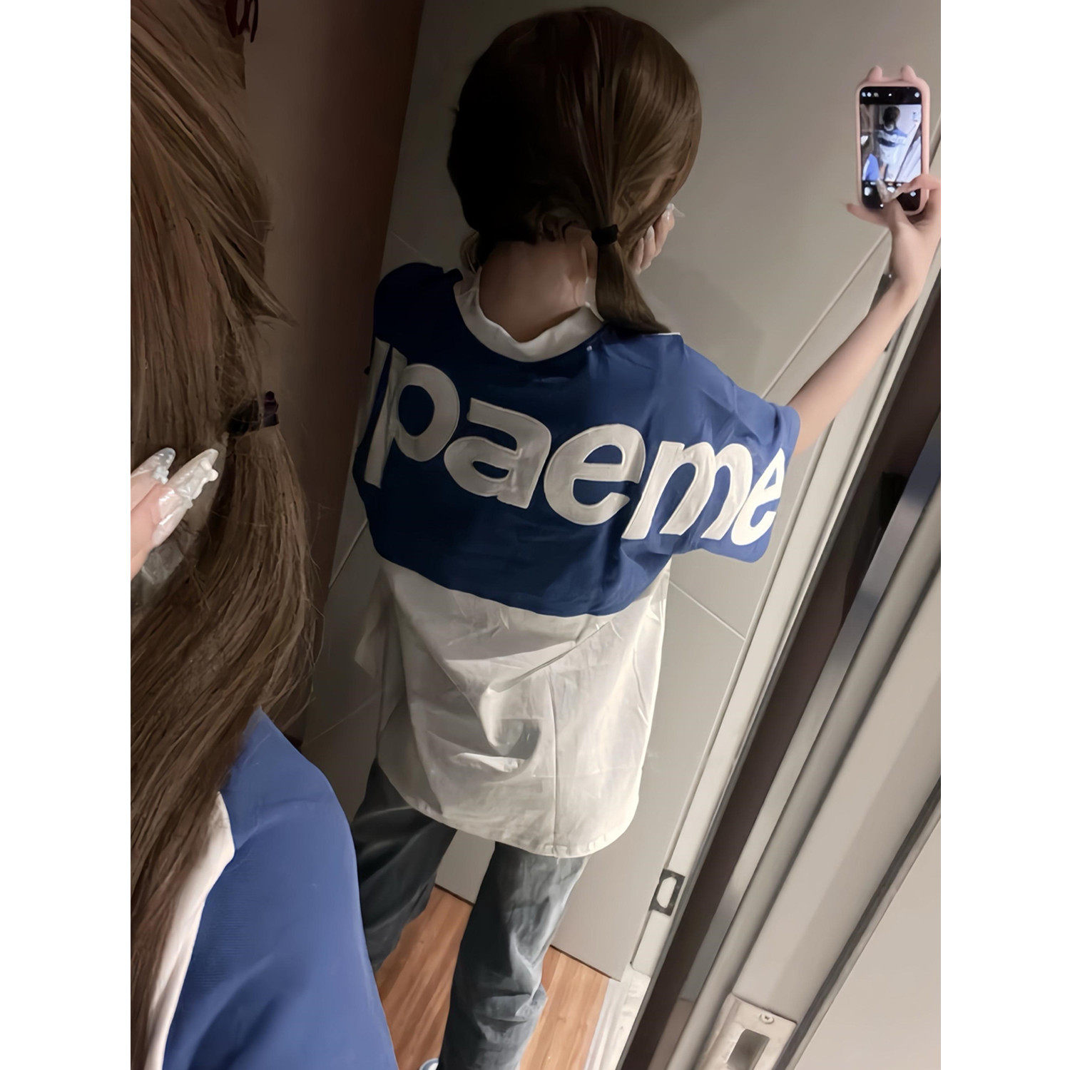 美式复古撞色字母贴布刺绣设计感小众短袖T恤女夏季宽松纯棉上衣