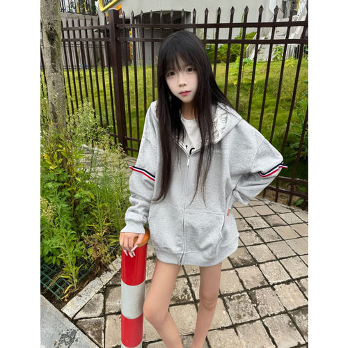 古织带设计感连帽卫衣女秋冬宽松