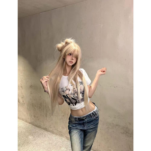 印花短袖T恤女夏季修身收腰