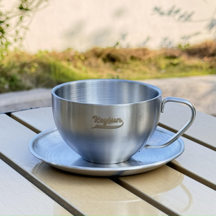复古316不锈钢双层咖啡杯碟套装欧式下午茶杯美式拿铁杯隔热杯