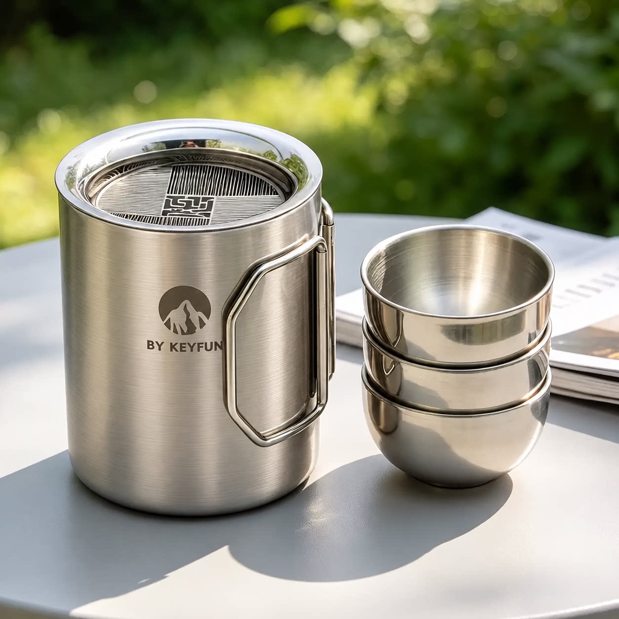 便携旅行茶具套装304不锈钢双层泡茶器茶杯户外露营快客杯子隔热