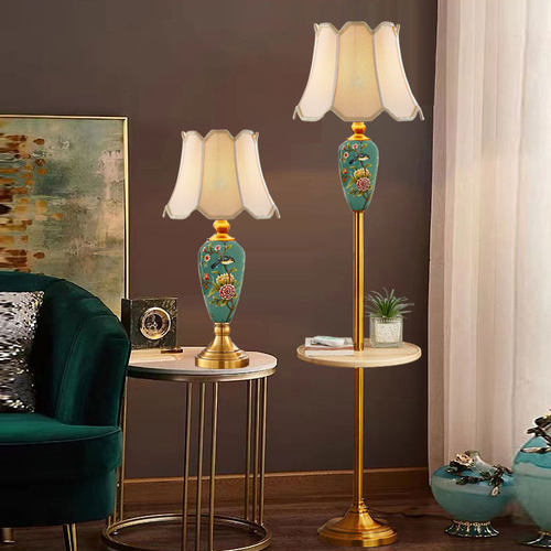 蓝色陶瓷艺术感客厅沙发边落地灯