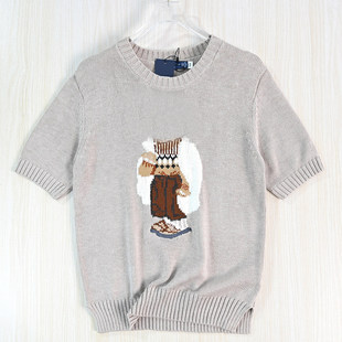 短袖 思琪女装 美国单卡通熊粗针棉线混纺圆领休闲短款 毛衣 2512