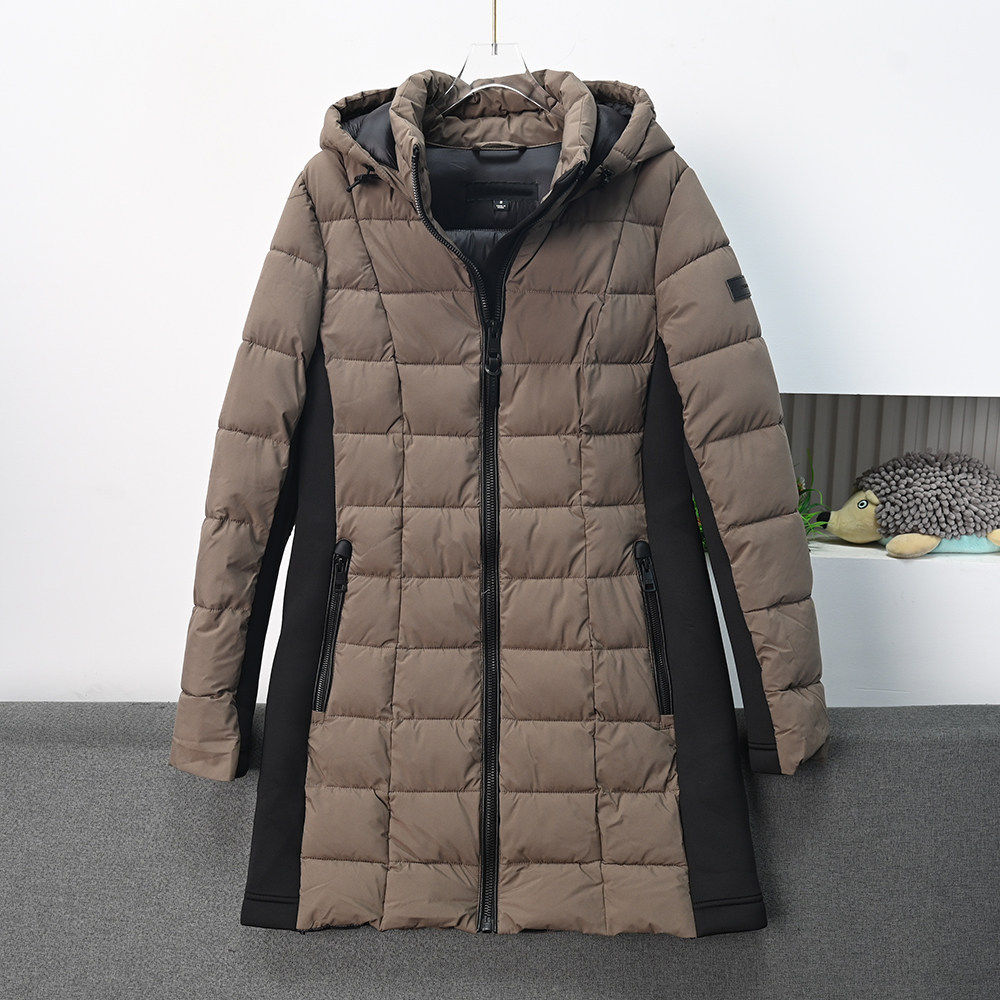 思琪女装2610/26 加厚连帽中长款棉服保暖空气层拼接棉衣外套