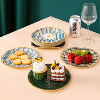 野餐盘一次性纸盘儿童派对餐具甜品台摆件碟子生日聚会蛋糕盘子82