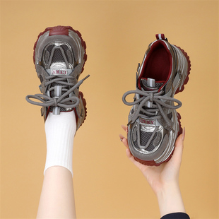 网面透气增高老爹鞋女款2025春季新款爆款轻便厚底休闲运动鞋单鞋