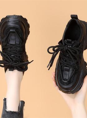 银灰色老爹鞋女2025年秋冬新款加绒舒适厚底增高运动鞋百搭休闲鞋