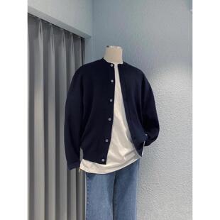 WEERE男士羊毛开衫秋冬新款针织衫休闲圆领简约宽松毛衣外套