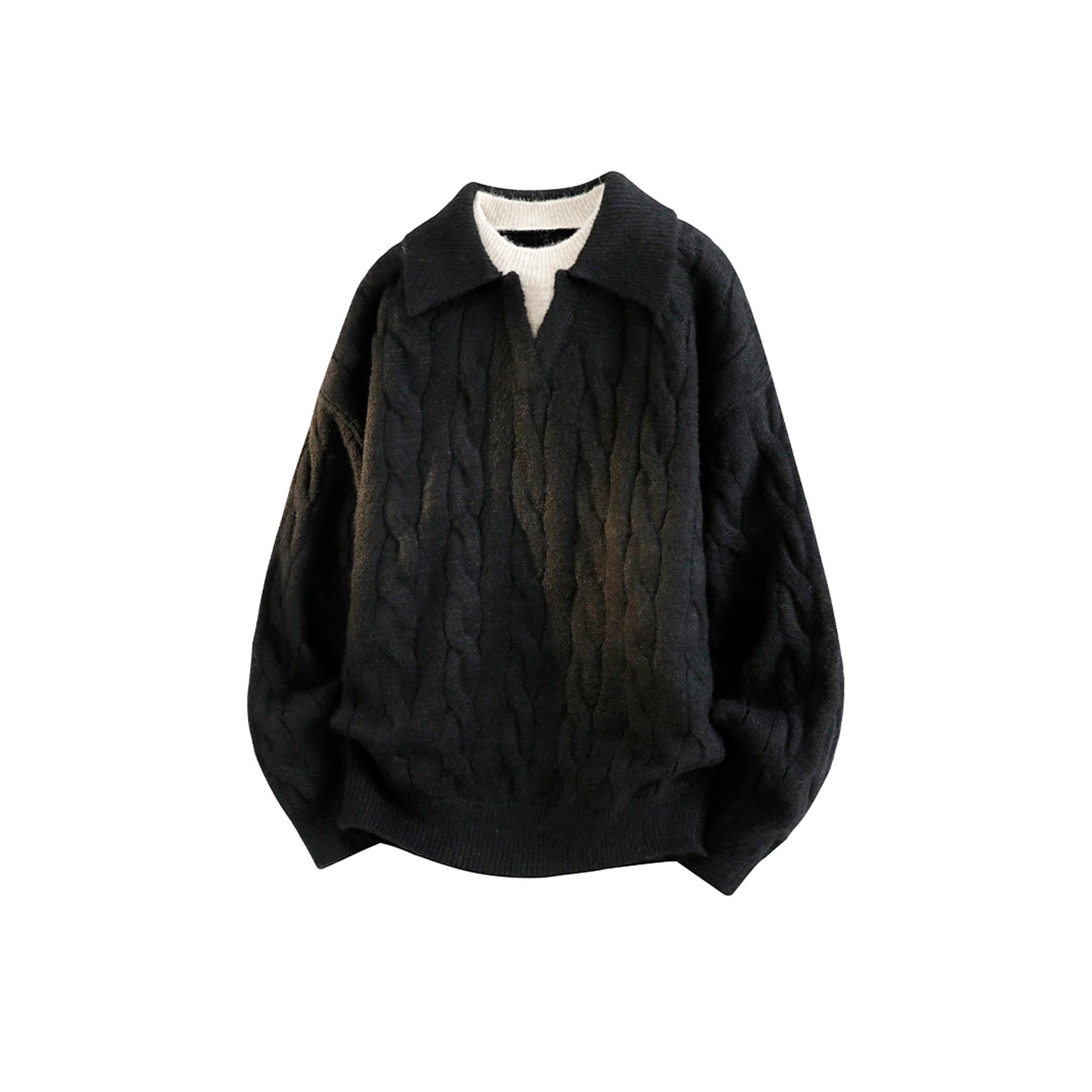 新款翻领麻花套头毛针织衫小上衣