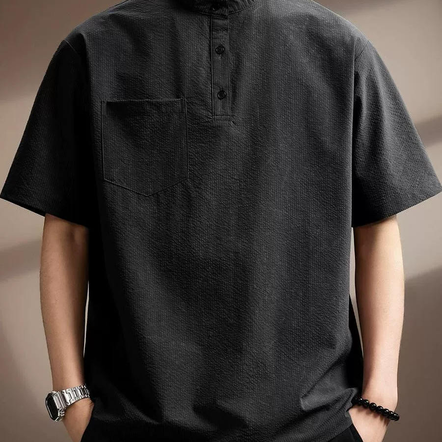 220G重磅竹节亨利领短袖t恤polo