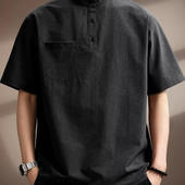 宽松透气凉感半袖 220G美式 polo衫 t恤男士 立领体恤 重磅亨利领短袖