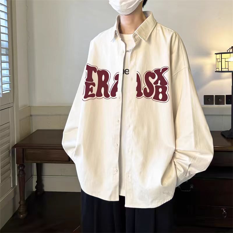 春秋季薄款叠穿字母撞色衬衫男长