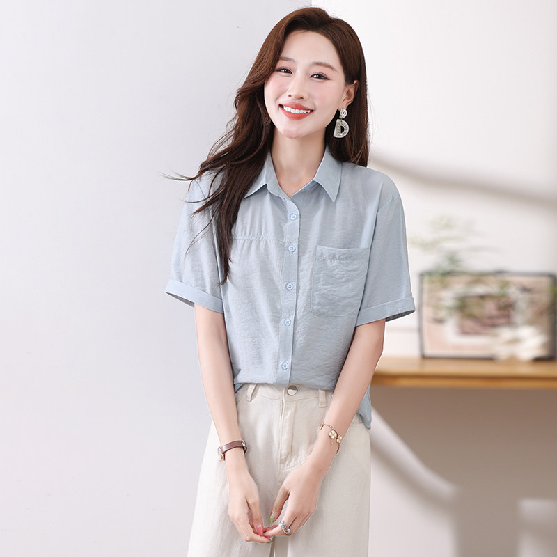 啄木鸟通勤短袖衬衫女夏季显瘦