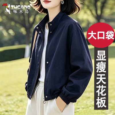 啄木鸟春秋立领显瘦短外套女