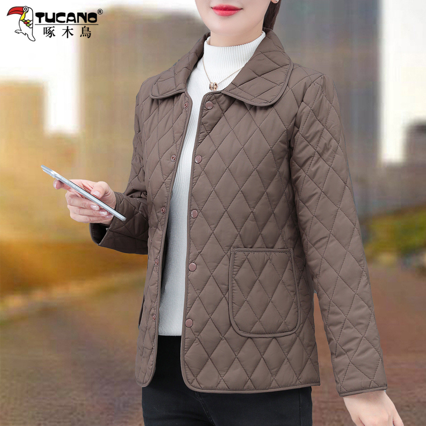 啄木鸟羽绒棉服女2026新款秋冬季轻薄款棉衣中老年妈妈装夹棉外套