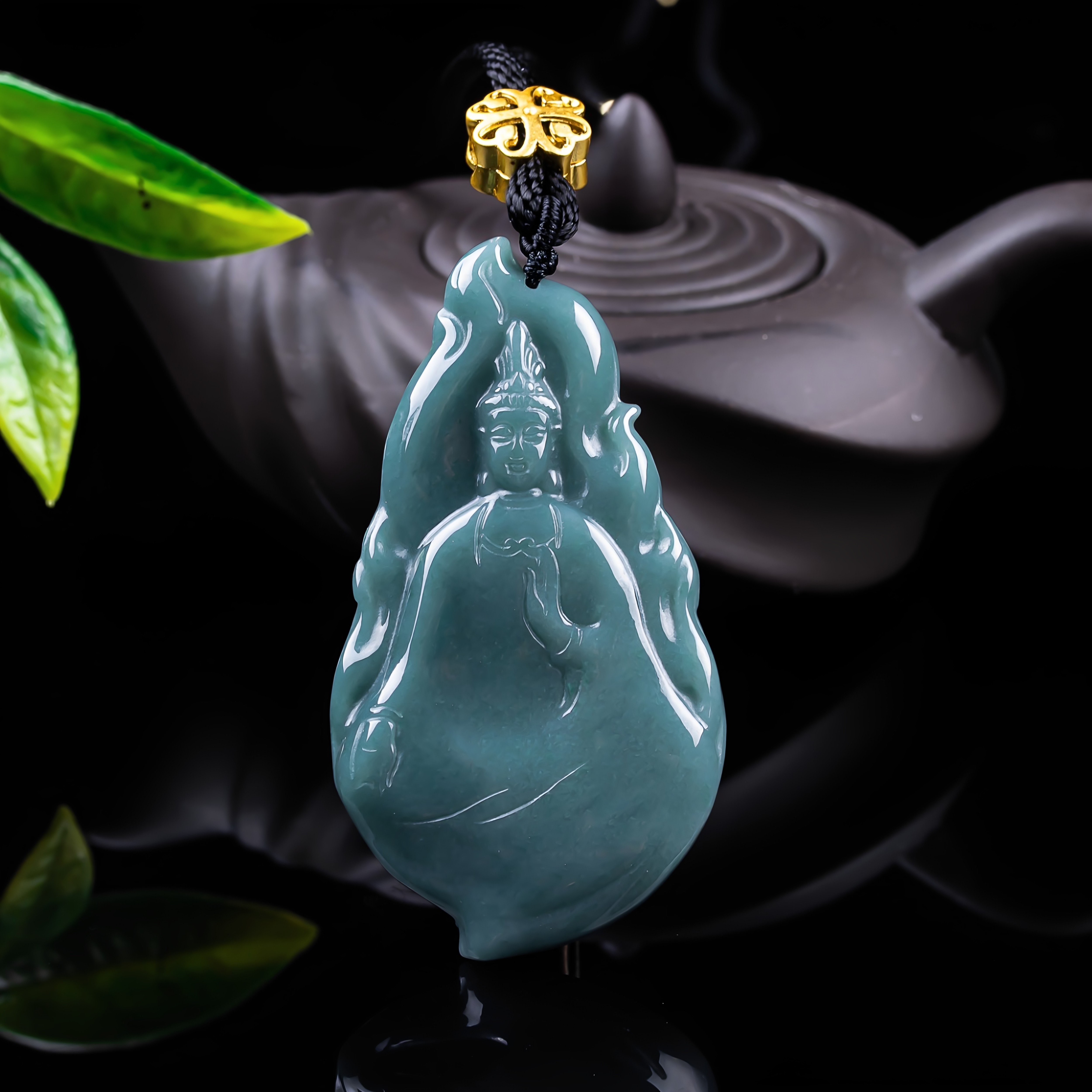 翡翠蓝水观音吊坠 天然A货冰润悟道玉坠 男女款玉石挂件带证书