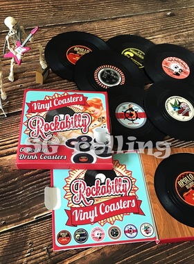 潮物 rockabilly 复古 摇滚  黑胶唱片 个性 创意 杯垫 隔热垫