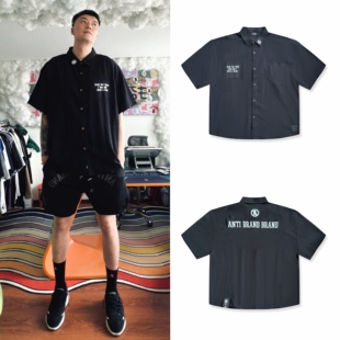 ANTI BRAND BRAND棉麻OVER SIZE短袖休闲衬衫