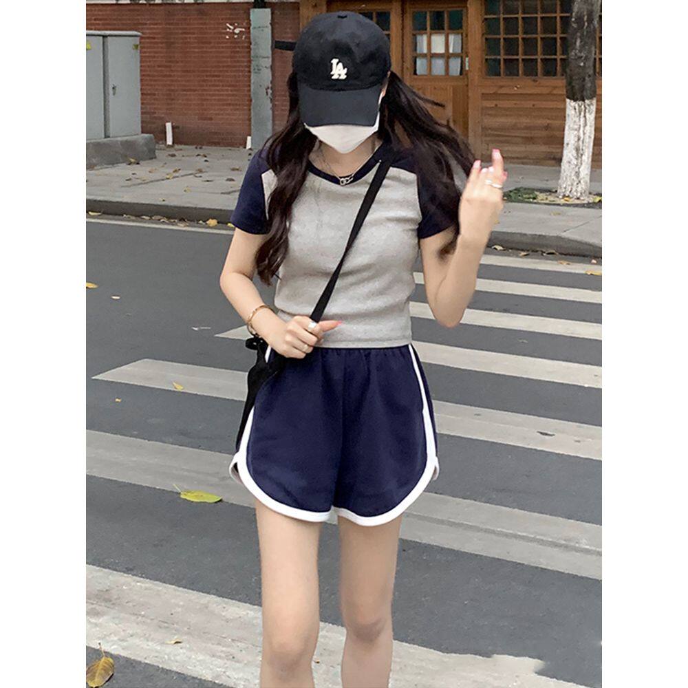 运动套装女夏季学生韩版宽松时尚短袖短裤休闲跑步服女生两件套