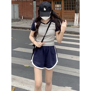 运动套装女夏季学生韩版宽松时尚短袖短裤休闲跑步服女生两件套