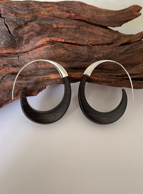 豆豆同款月影黑檀木耳环女小众高级感轻奢气质S925银针耳饰耳圈款