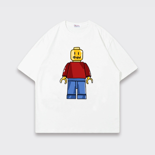 纯棉卡通宽松人物情侣休闲印花短袖T恤男女宽松圆领白色上衣潮牌