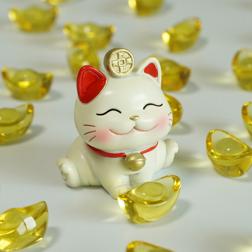可爱小招财猫摆件，送水晶元宝！