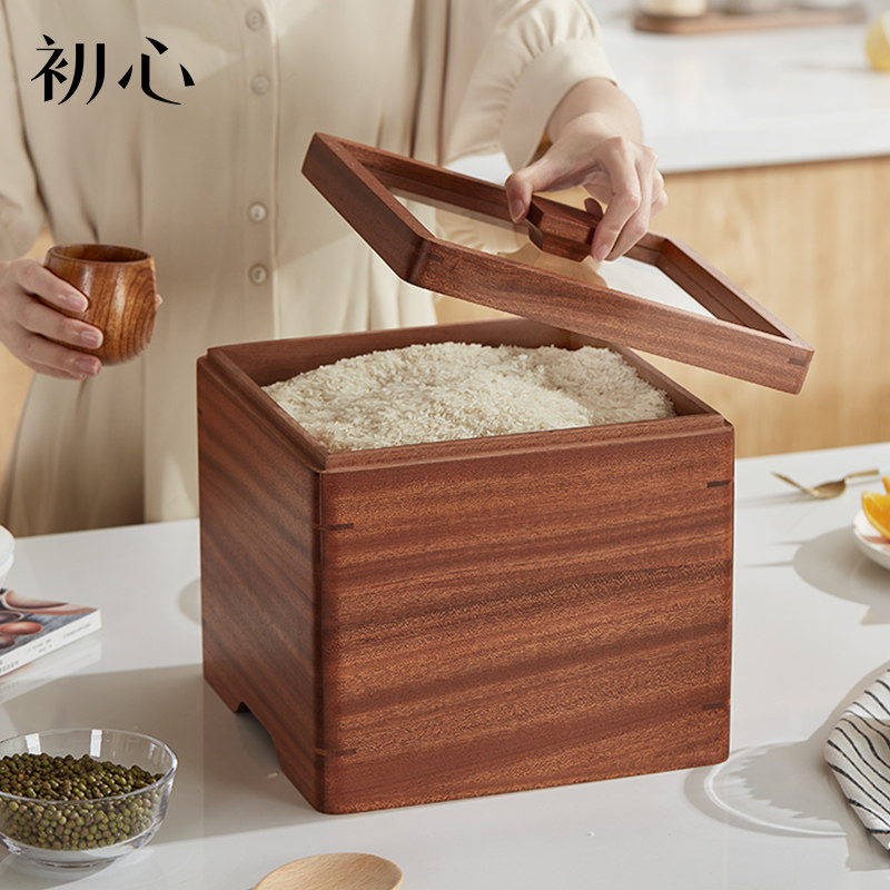 乌檀木防潮米桶防虫密封家用米缸放米箱装面粉容器10斤大米储米箱