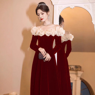 敬酒服新娘礼服晨袍2025新款长袖轻奢小众订婚晚装礼服结婚连衣裙