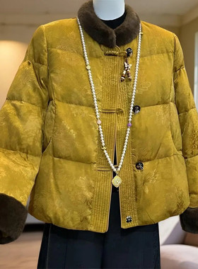 新中式黄色国风毛领羊绒棉服冬季新款盘扣小棉袄棉衣女超好看百搭