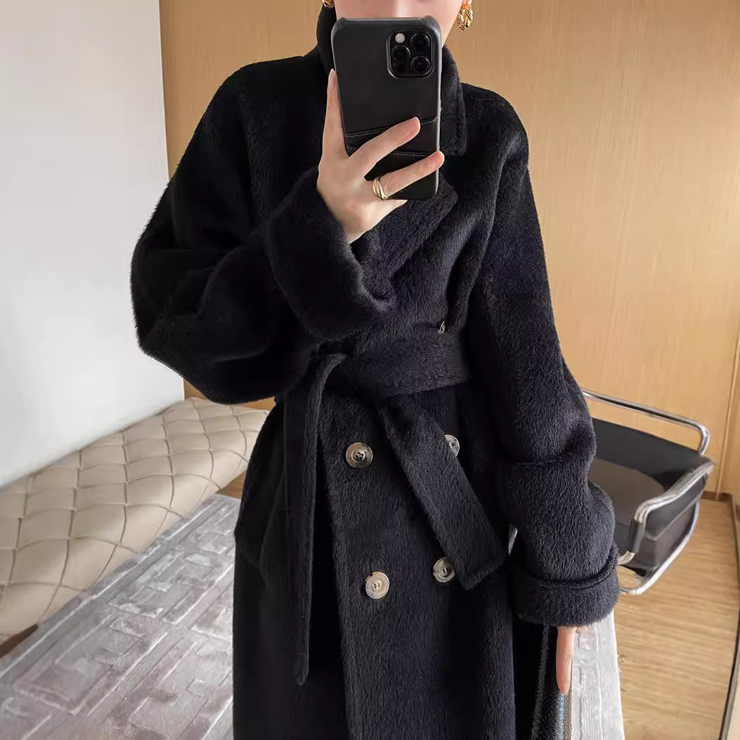 100%苏力羊驼绒毛呢大衣女加长款阿尔巴卡冬季加厚双面羊毛呢外套