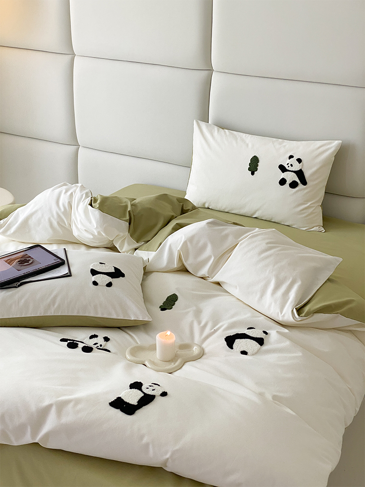 四件套全棉ins卡通风毛巾绣