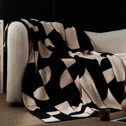 高级感几何半边绒毛毯秋冬针织毯